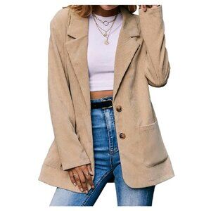 Corduroy Blazer Jacket Women's Lapel Work Outerwear Casual Business